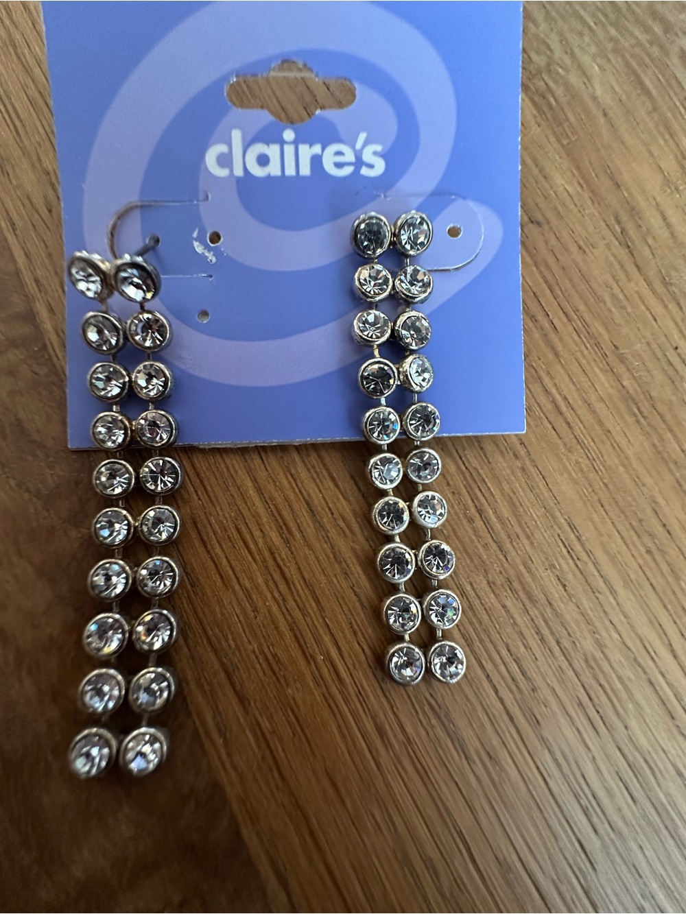 Claire's Silver Clear Rhinestone Linear Drop Earrings